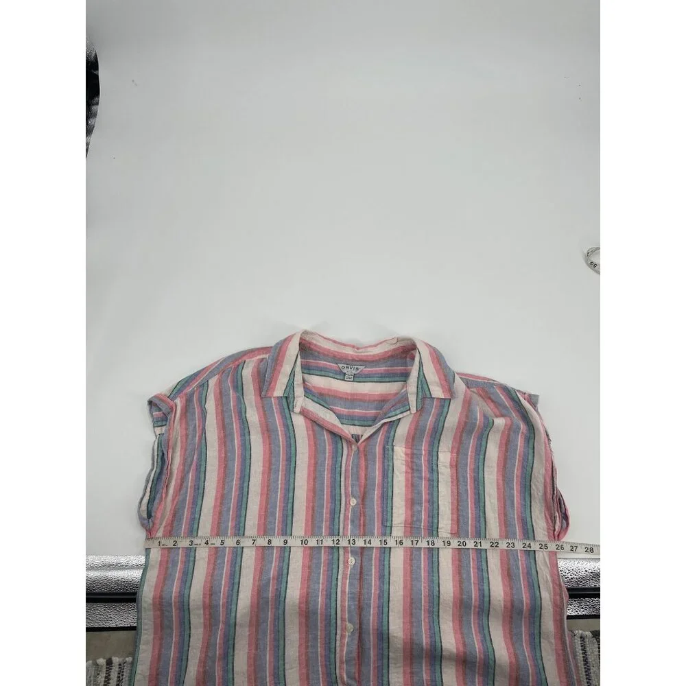 Orvis Womens XXL Linen Blend Multicolor Striped Button-Up Camp Shirt Coastal - Picture 7 of 8